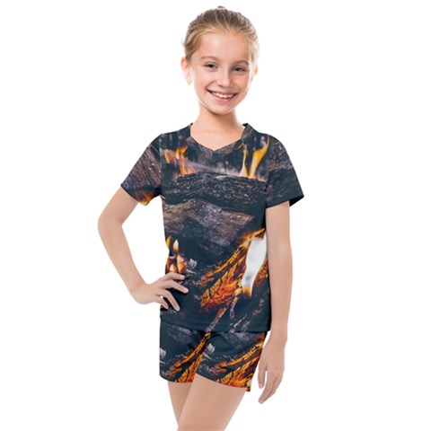 Wood Fire Camping Forest On Kids  Mesh T-shirt And Shorts Set by Bedest