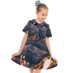 Wood Fire Camping Forest On Kids  Short Sleeve Shirt Dress by Bedest