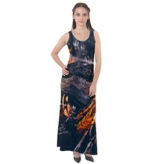 Wood Fire Camping Forest On Sleeveless Velour Maxi Dress by Bedest