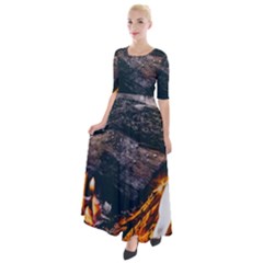 Wood Fire Camping Forest On Half Sleeves Maxi Dress by Bedest