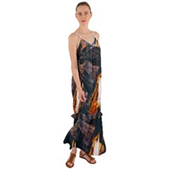 Wood Fire Camping Forest On Cami Maxi Ruffle Chiffon Dress by Bedest