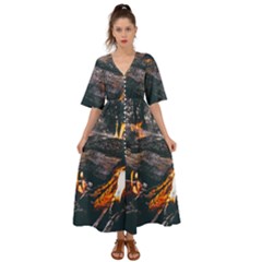 Wood Fire Camping Forest On Kimono Sleeve Boho Dress by Bedest