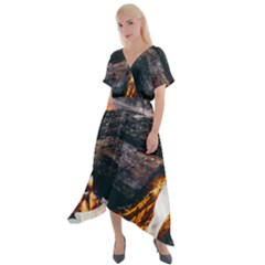 Wood Fire Camping Forest On Cross Front Sharkbite Hem Maxi Dress by Bedest