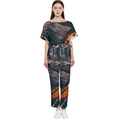 Wood Fire Camping Forest On Batwing Lightweight Chiffon Jumpsuit by Bedest