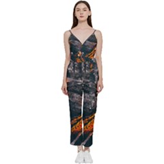 Wood Fire Camping Forest On V-neck Camisole Jumpsuit by Bedest