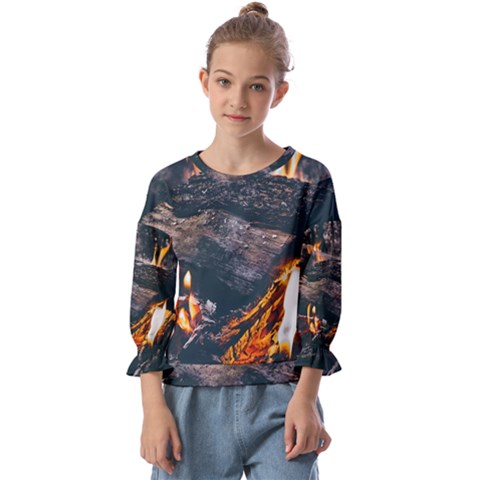 Wood Fire Camping Forest On Kids  Cuff Sleeve Top by Bedest