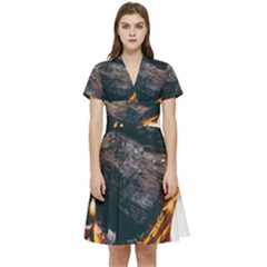 Wood Fire Camping Forest On Short Sleeve Waist Detail Dress by Bedest