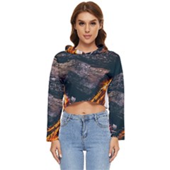 Wood Fire Camping Forest On Women s Lightweight Cropped Hoodie by Bedest