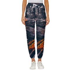 Wood Fire Camping Forest On Women s Cropped Drawstring Pants