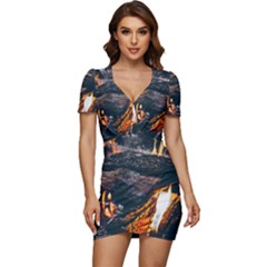 Wood Fire Camping Forest On Low Cut Cap Sleeve Mini Dress by Bedest