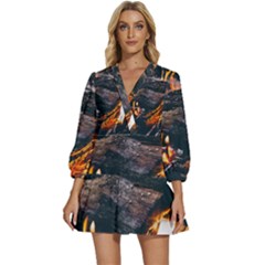 Wood Fire Camping Forest On V-neck Placket Mini Dress by Bedest