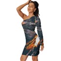 Wood Fire Camping Forest On Long Sleeve One Shoulder Mini Dress View2