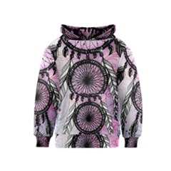 Dream Catcher Art Feathers Pink Kids  Pullover Hoodie by Bedest