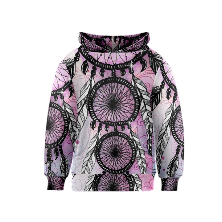 Dream Catcher Art Feathers Pink Kids  Pullover Hoodie