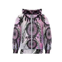 Dream Catcher Art Feathers Pink Kids  Zipper Hoodie by Bedest