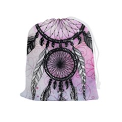 Dream Catcher Art Feathers Pink Drawstring Pouch (xl) by Bedest