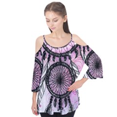 Dream Catcher Art Feathers Pink Flutter Sleeve T-shirt 