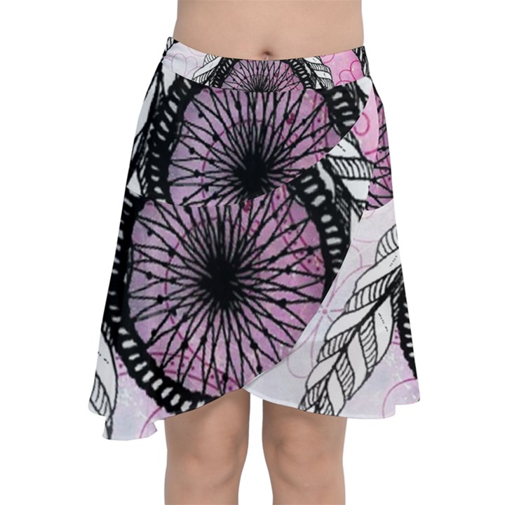 Dream Catcher Art Feathers Pink Chiffon Wrap Front Skirt