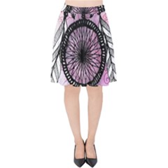 Dream Catcher Art Feathers Pink Velvet High Waist Skirt by Bedest