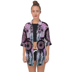 Dream Catcher Art Feathers Pink Open Front Chiffon Kimono by Bedest