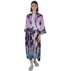 Dream Catcher Art Feathers Pink Maxi Satin Kimono by Bedest