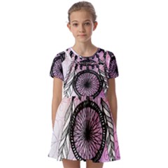 Dream Catcher Art Feathers Pink Kids  Short Sleeve Pinafore Style Dress by Bedest