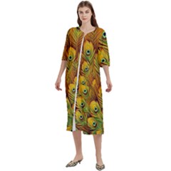 Peacock Feathers Green Yellow Women s Cotton 3/4 Sleeve Night Gown