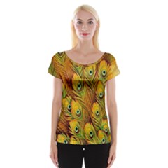 Peacock Feathers Green Yellow Cap Sleeve Top by Bedest