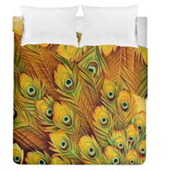 Peacock Feathers Green Yellow Duvet Cover Double Side (queen Size) by Bedest