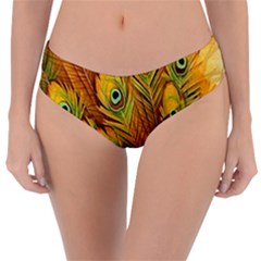 Peacock Feathers Green Yellow Reversible Classic Bikini Bottoms by Bedest