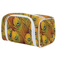 Peacock Feathers Green Yellow Toiletries Pouch by Bedest