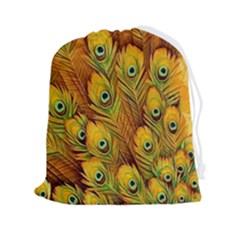 Peacock Feathers Green Yellow Drawstring Pouch (2xl) by Bedest