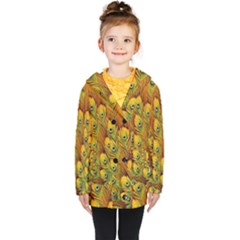 Peacock Feathers Green Yellow Kids  Double Breasted Button Coat by Bedest