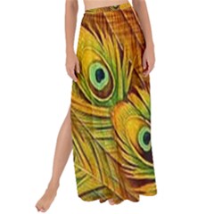 Peacock Feathers Green Yellow Maxi Chiffon Tie-up Sarong by Bedest