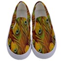 Peacock Feathers Green Yellow Kids  Canvas Slip Ons View1