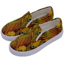 Peacock Feathers Green Yellow Kids  Canvas Slip Ons View2