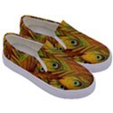 Peacock Feathers Green Yellow Kids  Canvas Slip Ons View3