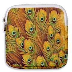 Peacock Feathers Green Yellow Mini Square Pouch by Bedest