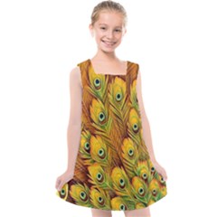 Peacock Feathers Green Yellow Kids  Cross Back Dress by Bedest