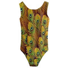 Peacock Feathers Green Yellow Kids  Cut-out Back One Piece Swimsuit by Bedest