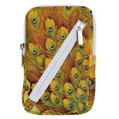 Peacock Feathers Green Yellow Belt Pouch Bag (small) by Bedest