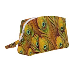 Peacock Feathers Green Yellow Wristlet Pouch Bag (medium) by Bedest