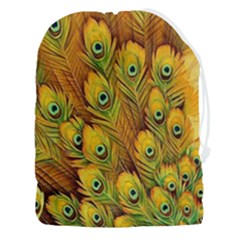 Peacock Feathers Green Yellow Drawstring Pouch (3xl) by Bedest