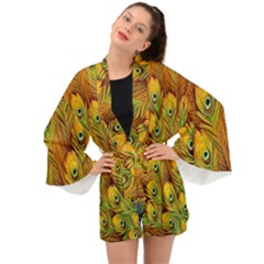 Peacock Feathers Green Yellow Long Sleeve Kimono by Bedest