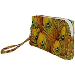 Peacock Feathers Green Yellow Wristlet Pouch Bag (small) by Bedest