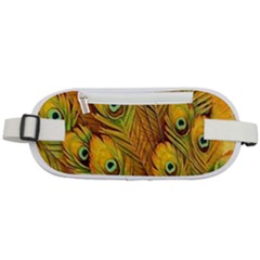 Peacock Feathers Green Yellow Rounded Waist Pouch by Bedest