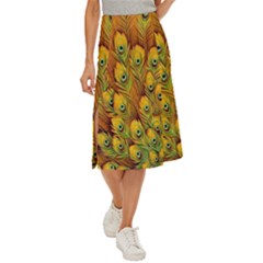 Peacock Feathers Green Yellow Midi Panel Skirt by Bedest