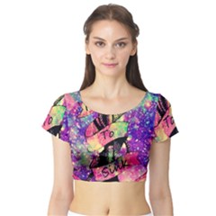 Anchor Purple Space Short Sleeve Crop Top by Bedest