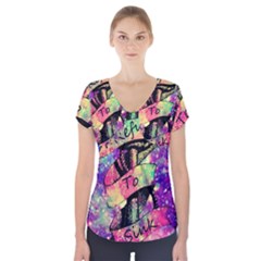 Anchor Purple Space Short Sleeve Front Detail Top by Bedest