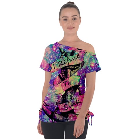 Anchor Purple Space Off Shoulder Tie-up T-shirt by Bedest